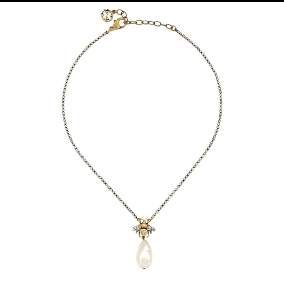 Gucci Bee Necklace with Crystal Chain & Drop Pearl | Fashion - Picture 4 of 13